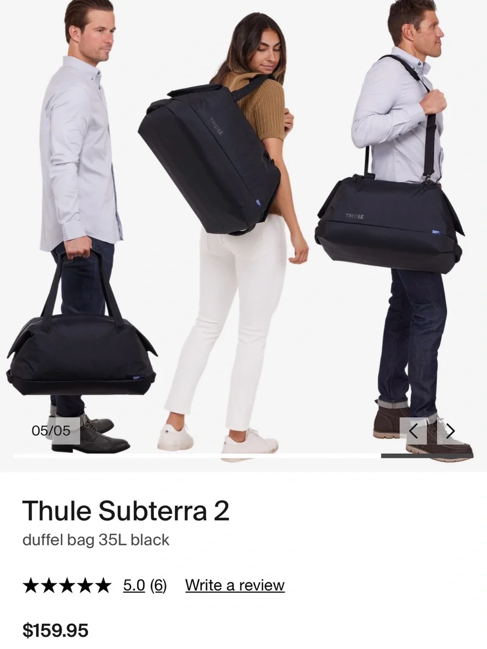 Thule Subterra 2 Black Duffel Bag with Dual Top Handles
